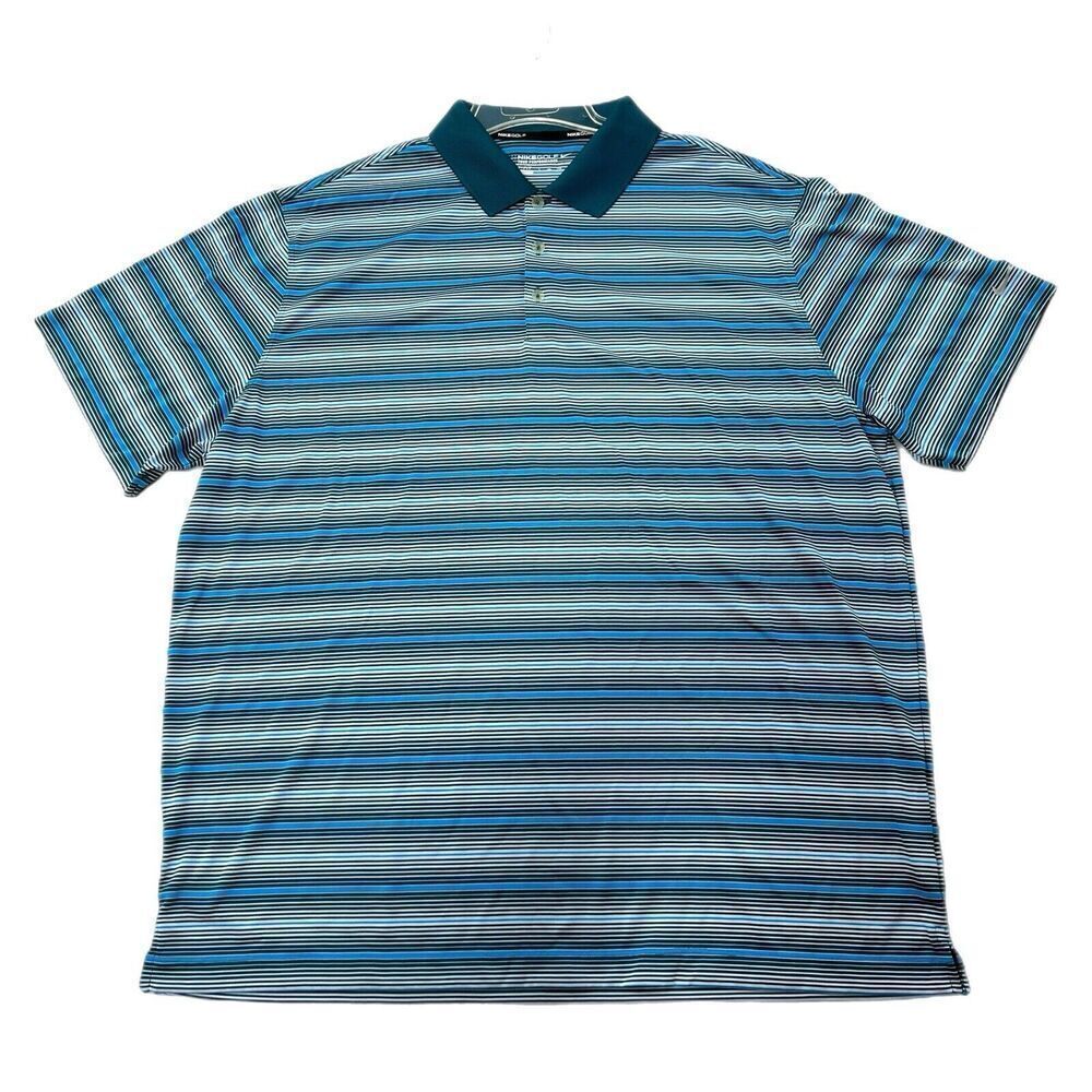 Nike Golf Polo Shirt Mens Size 2XL Dri-Fit Performance Striped Blue